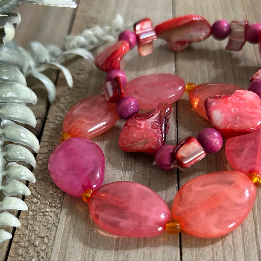 SET of Vibrant Pink and Faux Stone Bracelets - Picture 4 of 6